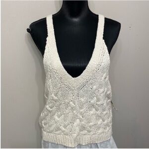 NWT Anthropologie Women’s Cable Knit White Sleeveless Top XL